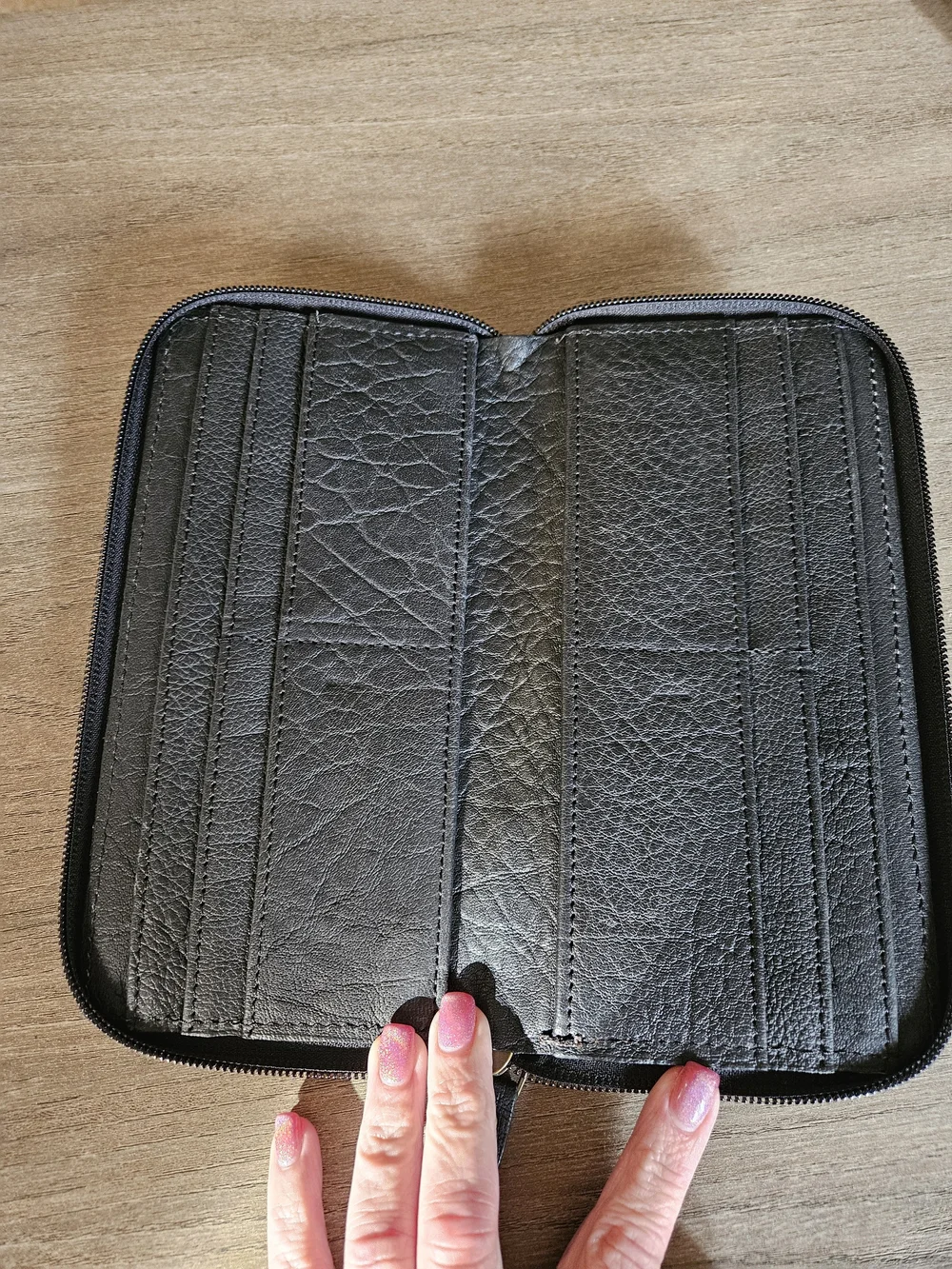 Hand-Tooled Floral Cowhide Zip Wallet - Black & White-NWOT